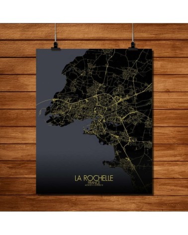 Affiche La Rochelle Carte Nuit 40x50