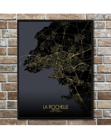 Affiche La Rochelle Carte Nuit 40x50