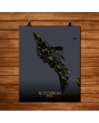 Affiche Oléron Carte Nuit 40x50