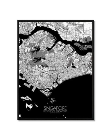 Affiche Singapour Carte N&B 40x50