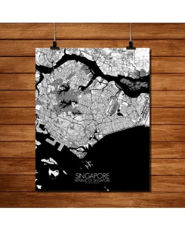 Affiche Singapour Carte N&B 40x50