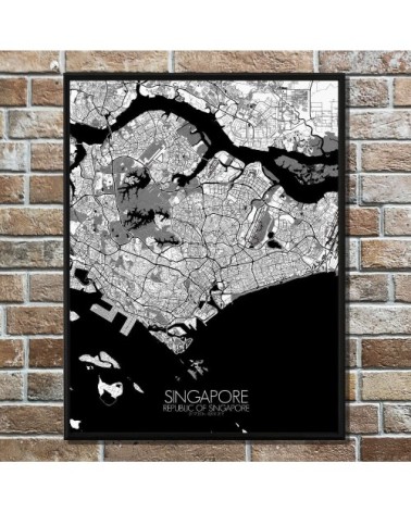 Affiche Singapour Carte N&B 40x50