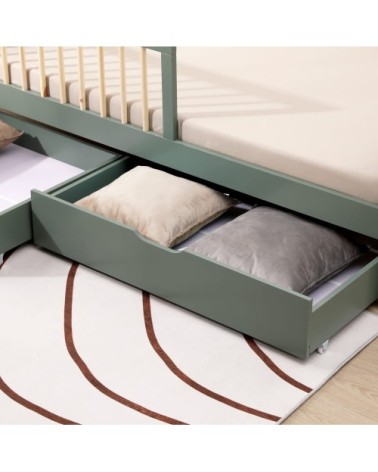 Lot de 2 tiroirs de rangement verts sous lit 190x90cm bois