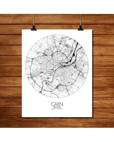 Affiche Caen Carte ronde 40x50