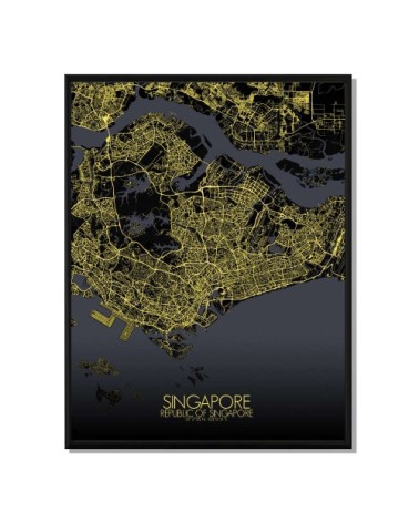 Affiche Singapour Carte Nuit 40x50