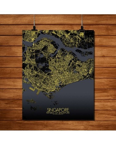 Affiche Singapour Carte Nuit 40x50