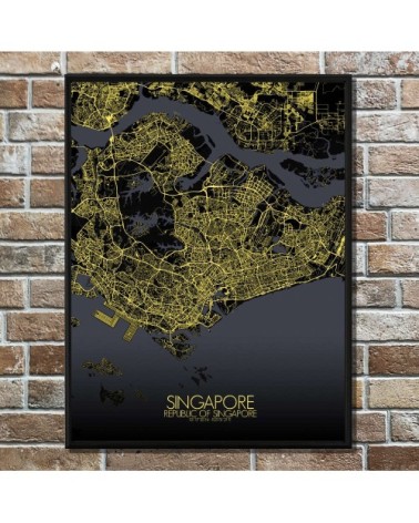 Affiche Singapour Carte Nuit 40x50