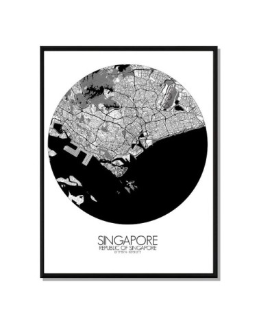 Affiche Singapour Carte ronde 40x50