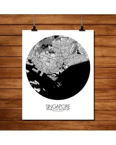 Affiche Singapour Carte ronde 40x50