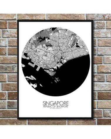 Affiche Singapour Carte ronde 40x50