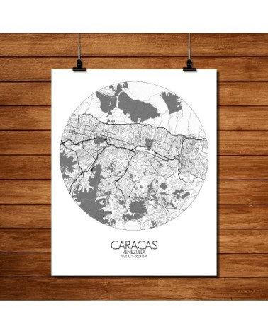 Affiche Caracas Carte ronde 40x50