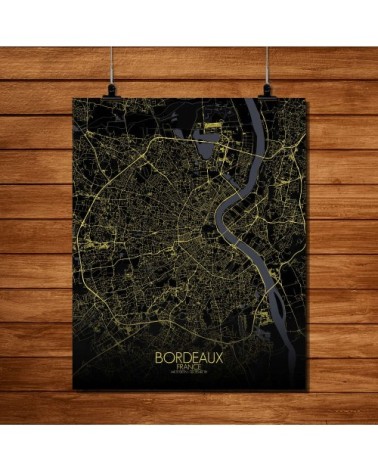 Affiche Bordeaux Carte Nuit 40x50