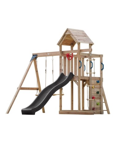 Aire de jeux avec toboggan, balançoire & échelle de corde, gris