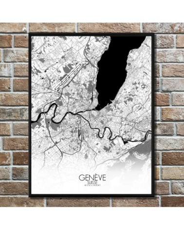 Affiche Geneve Carte N&B 40x50