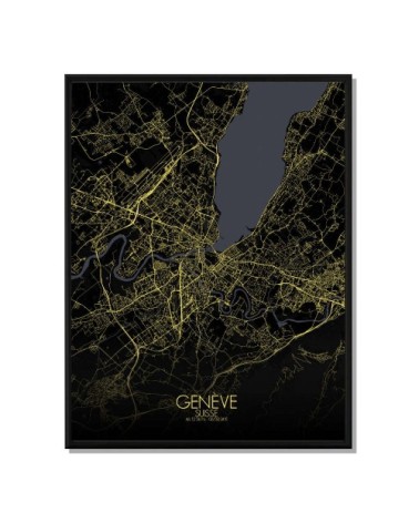 Affiche Geneve Carte Nuit 40x50
