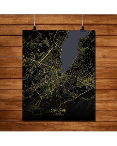 Affiche Geneve Carte Nuit 40x50