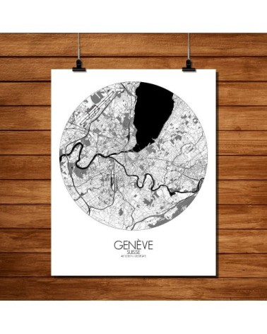Affiche Geneve Carte ronde 40x50