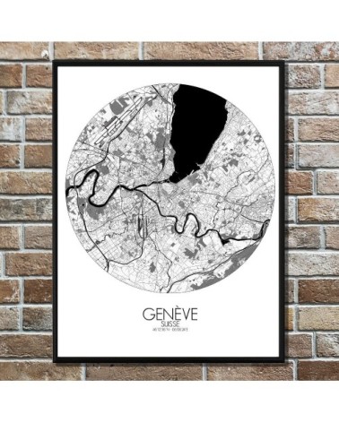Affiche Geneve Carte ronde 40x50