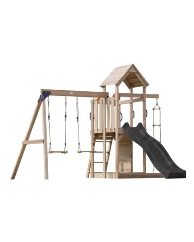 Aire de jeux avec toboggan, balançoire & échelle de corde, gris