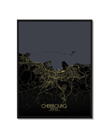 Affiche Cherbourg Carte Nuit 40x50