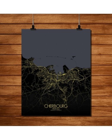 Affiche Cherbourg Carte Nuit 40x50