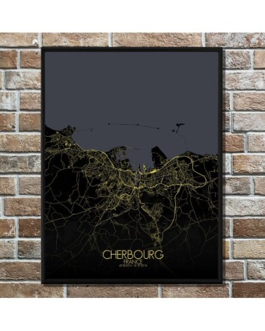 Affiche Cherbourg Carte Nuit 40x50