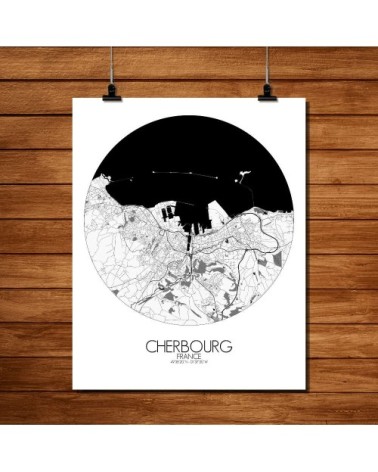 Affiche Cherbourg Carte ronde 40x50