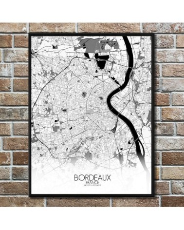 Affiche Bordeaux Carte N&B 40x50