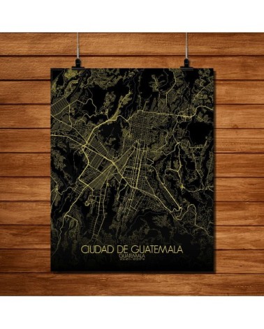 Affiche Guatemala Carte Nuit 40x50