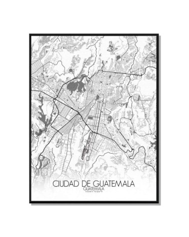 Affiche Guatemala Carte N&B 40x50