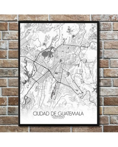 Affiche Guatemala Carte N&B 40x50