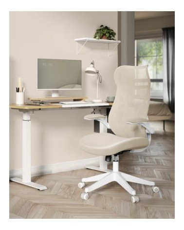 Chaise de bureau accoudoirs rabattables capacité de 150 kg beige