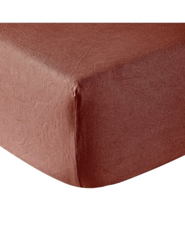 Drap housse lin 140x190 cm terracotta