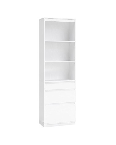 Bibliothèque 3 tiroirs de tailles différentes hauteur 180 cm blanc