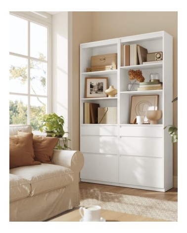 Bibliothèque 3 tiroirs de tailles différentes hauteur 180 cm blanc