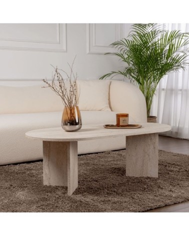 Table basse ovale - l119 cm - effet travertin
