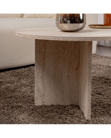 Table basse ovale - l119 cm - effet travertin