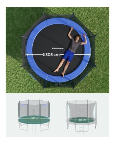 Trampoline ø 305 cm pour enfants filet de protection bleu