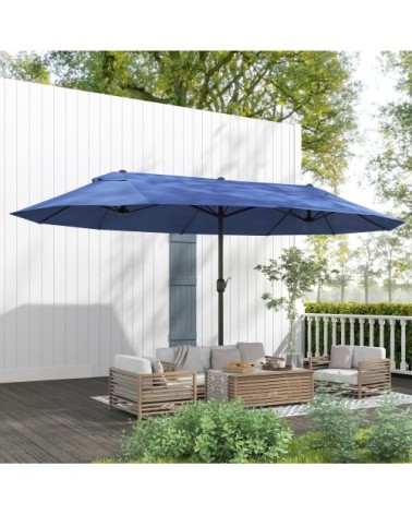 Parasol double rectangulaire avec manivelle acier toile 180g/m² bleu