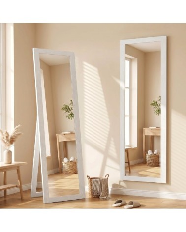 Miroir rectangulaire sur pied mural ou à poser cadre en bois blanc