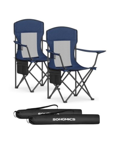 Lot de 2 chaises de camping accoudoirs réglables porte-gobelet bleu