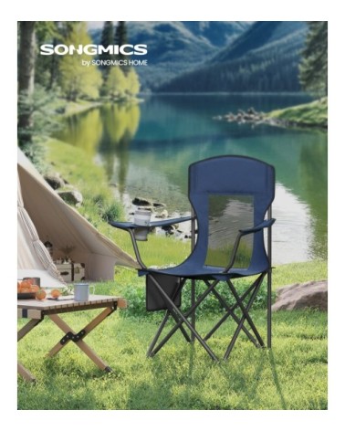 Lot de 2 chaises de camping accoudoirs réglables porte-gobelet bleu