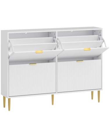 Meuble à chaussures 4 tiroirs rabattables étagères réglables MDF blanc