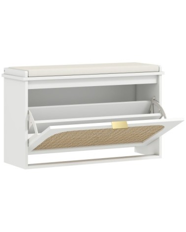 Banc à chaussures tiroir rabattable bois d'ingénierie blanc