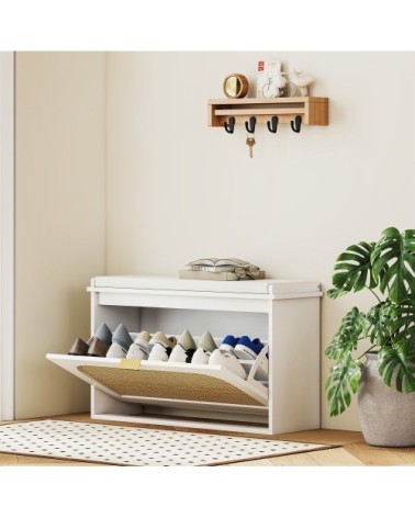Banc à chaussures tiroir rabattable bois d'ingénierie blanc