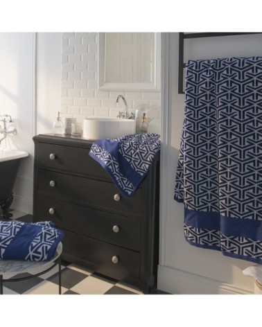 Serviette coton 50x100 cm bleu foncé imprimé