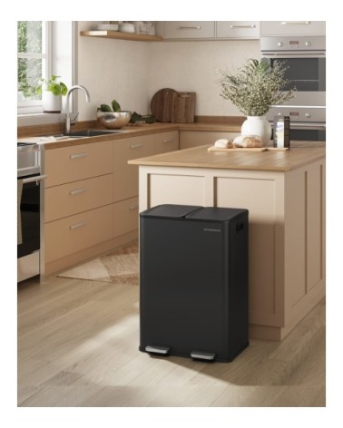 Poubelle de cuisine 2 x 30 l 2 compartiments poubelle à pédale noir
