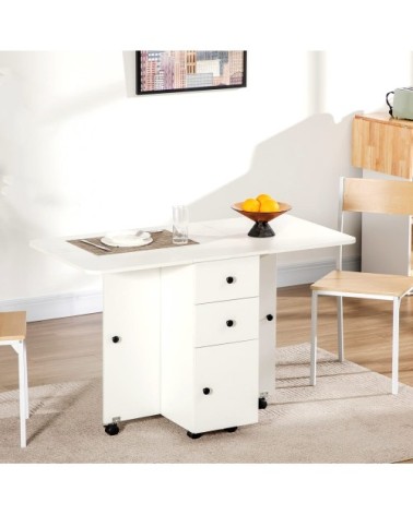 Table de cuisine pliable 2 plateaux rabattables blanc