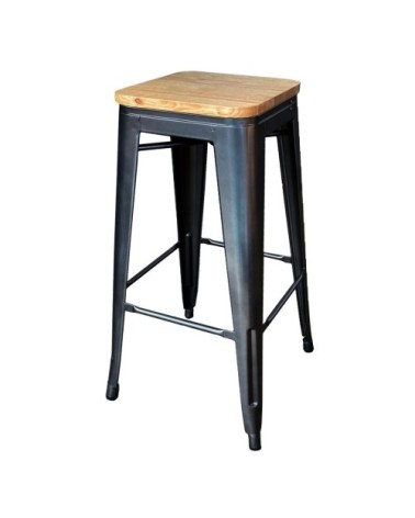 Tabouret de bar en acier gris et bois clair