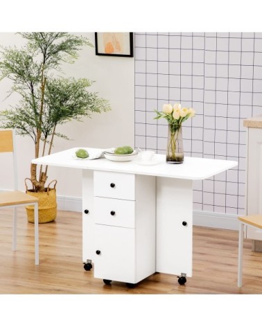 Table de cuisine pliable 2 plateaux rabattables blanc